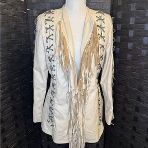 Lew Magram Vintage 1990’s Leather Fringe Jacket with Lacing Accents